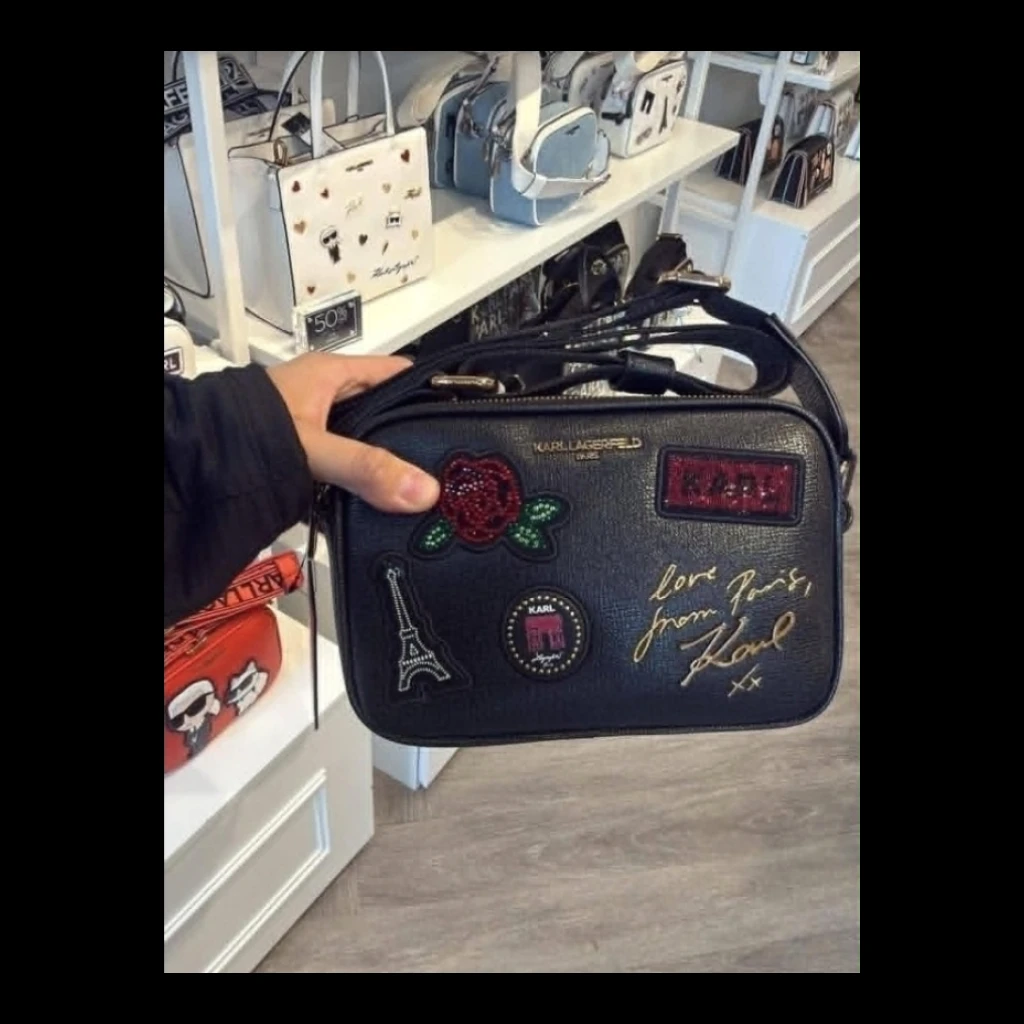 Karl Lagerfeld Crossbody Bag with Patches - Black