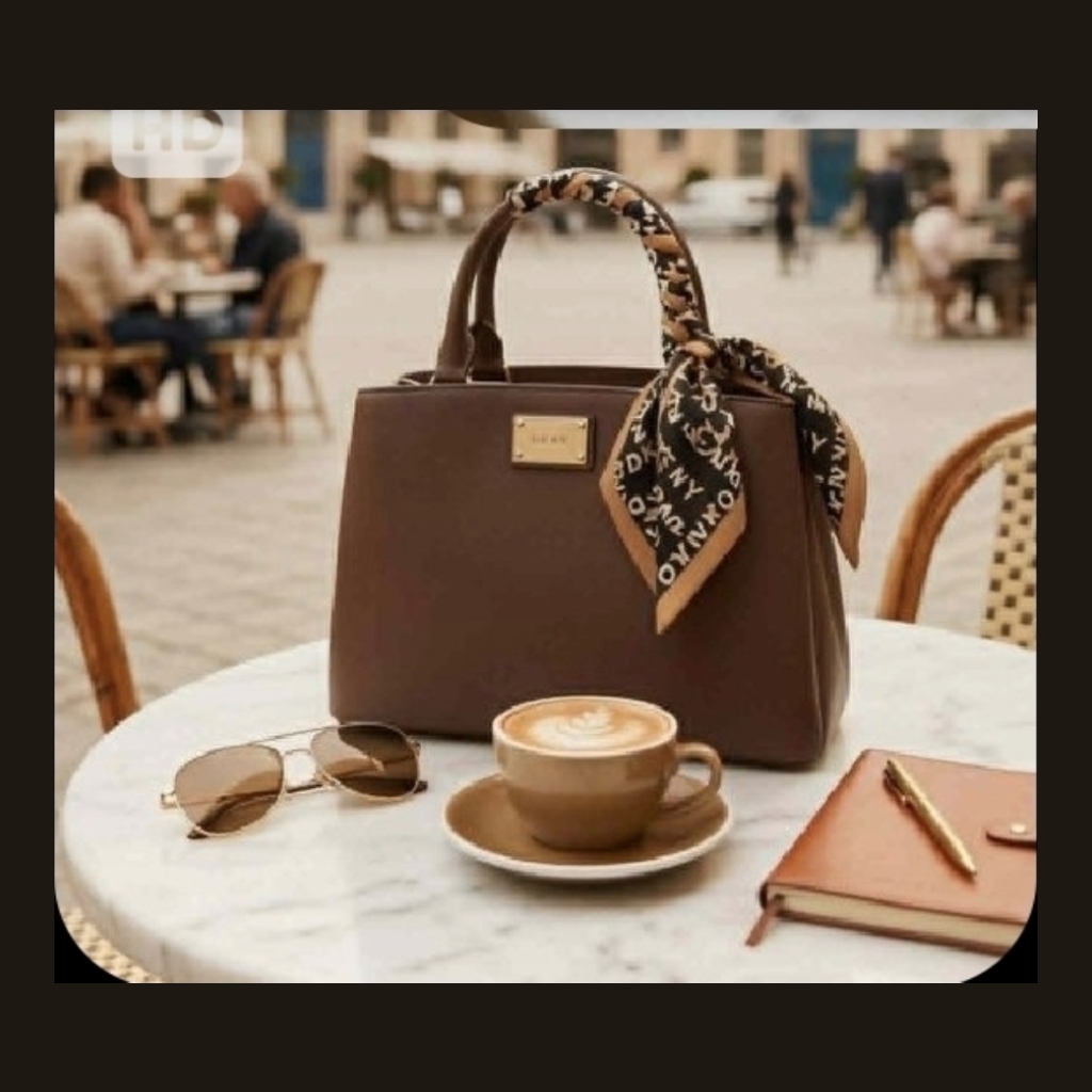 Dkny Structured Handbag with Scarf - Dark Brown