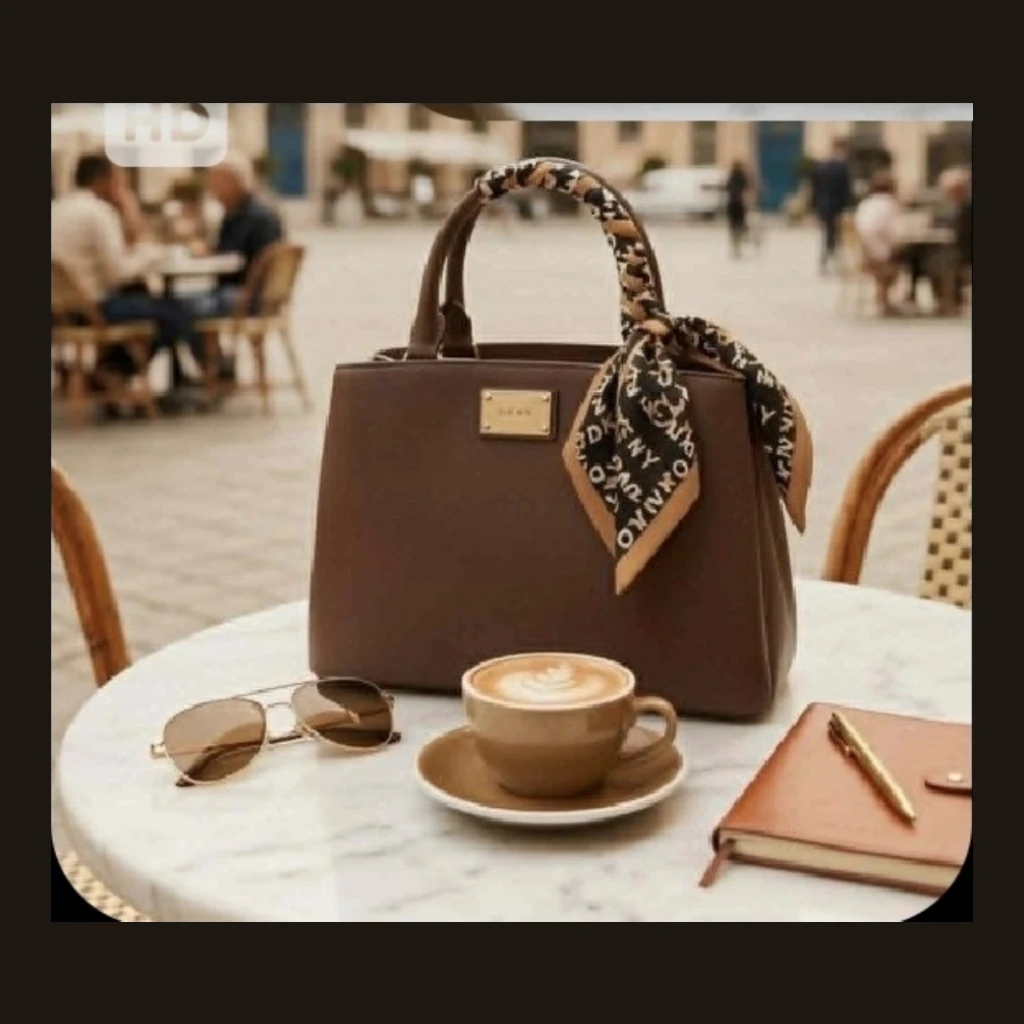 Dkny Structured Handbag with Scarf - Dark Brown