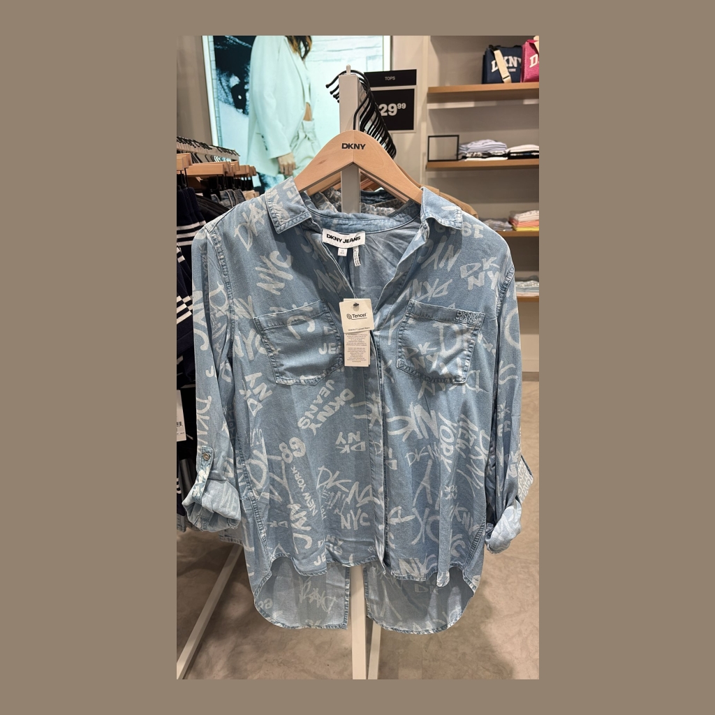 DKNY Graffiti Print Denim Shirt - Light Blue Denim with White Print - Size large