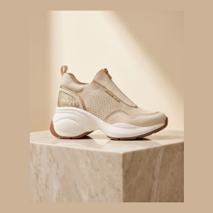 Michael Kors Zuma Slip-On Sneakers - Beige/Gold - Size 8.5 US