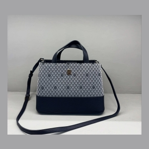 Tommy Hilfiger Monogram Tote Bag with Shoulder Strap - Navy Blue and Gray Monogram