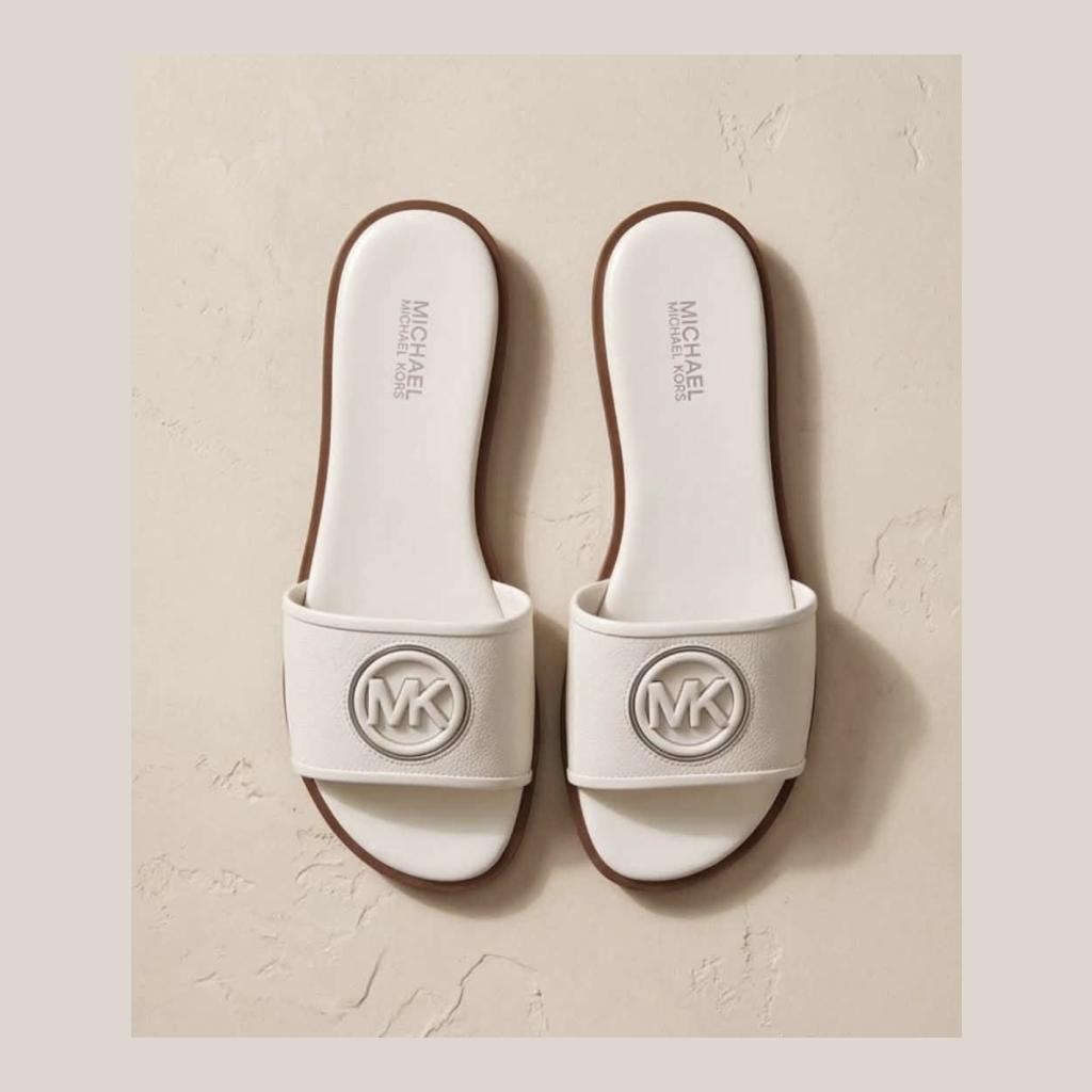 Michael Kors MK Logo Slide Sandals - Cream - Size 8