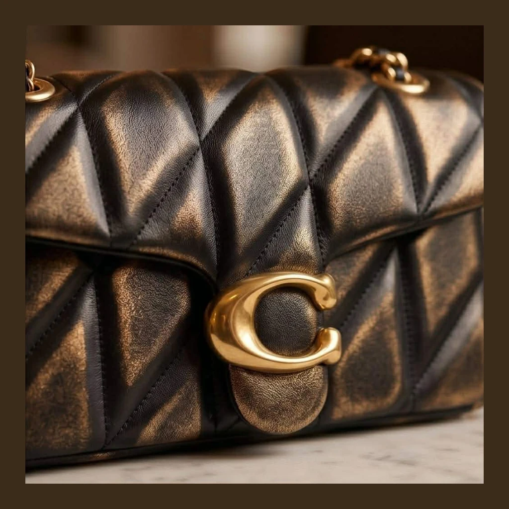 Coach Quilted Shoulder Bag - Distressed Metallic Bronze/Black