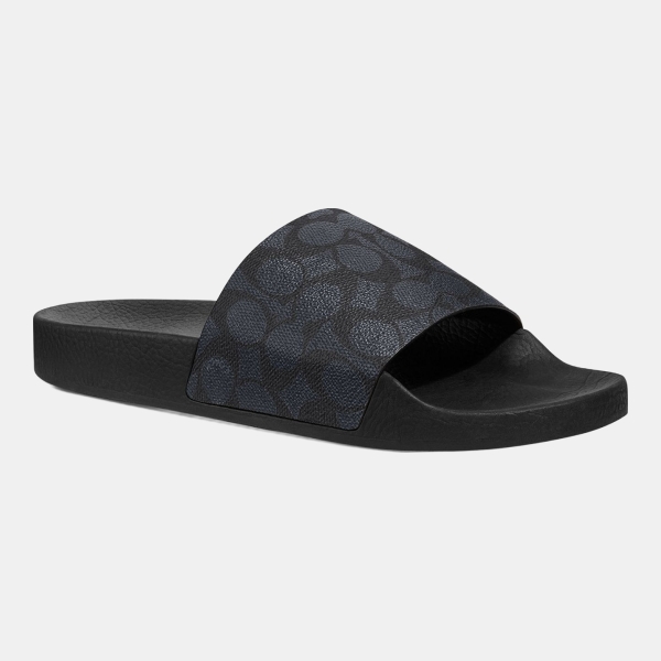 Coach Men's Signature Coated Canvas Pool Slide - Charcoal