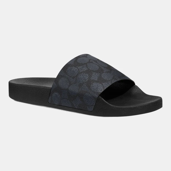 Coach Men's Signature Coated Canvas Pool Slide - Charcoal
