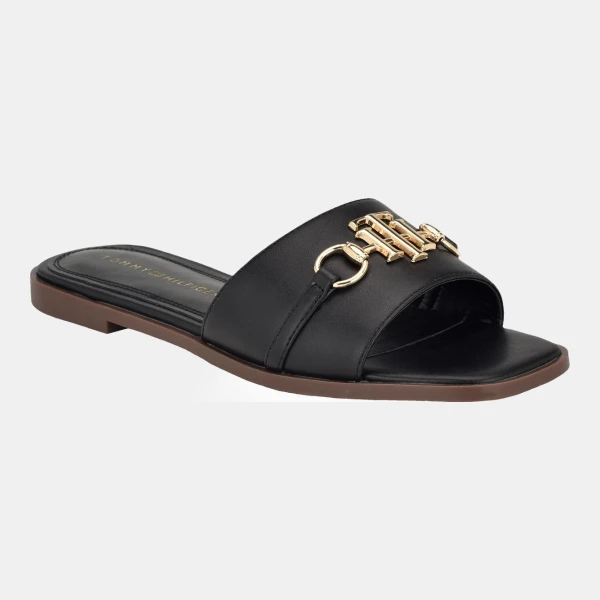 Tommy Hilfiger Women's Pipper Logo Flat Slide Sandals - Black