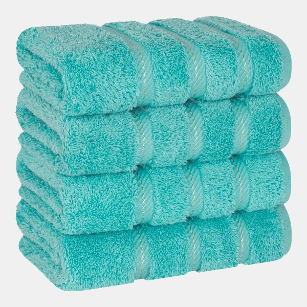 Edison Luxury 100% Turkish Cotton 4-Piece Hand Towel Set - Turquoise Blue