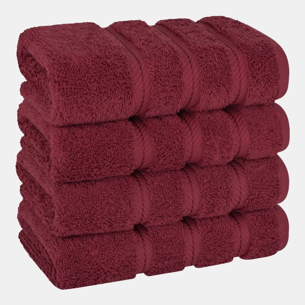Edison Luxury 100% Turkish Cotton 4-Piece Hand Towel Set - Bordeaux