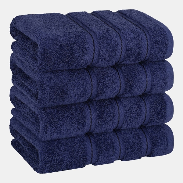 Edison Luxury 100% Turkish Cotton 4-Piece Hand Towel Set - Navy Blue