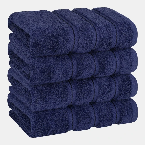 Edison Luxury 100% Turkish Cotton 4-Piece Hand Towel Set - Navy Blue