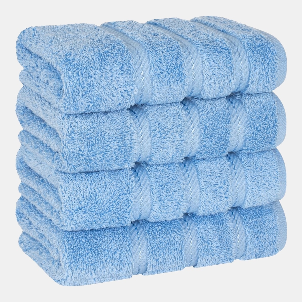 Edison Luxury 100% Turkish Cotton 4-Piece Hand Towel Set - Sky Blue