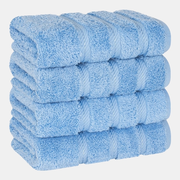 Edison Luxury 100% Turkish Cotton 4-Piece Hand Towel Set - Sky Blue