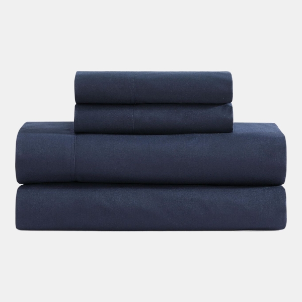 Tommy Hilfiger Solid 200-Thread Count Cotton Percale 3-Pc. Sheet Set, Twin - Navy