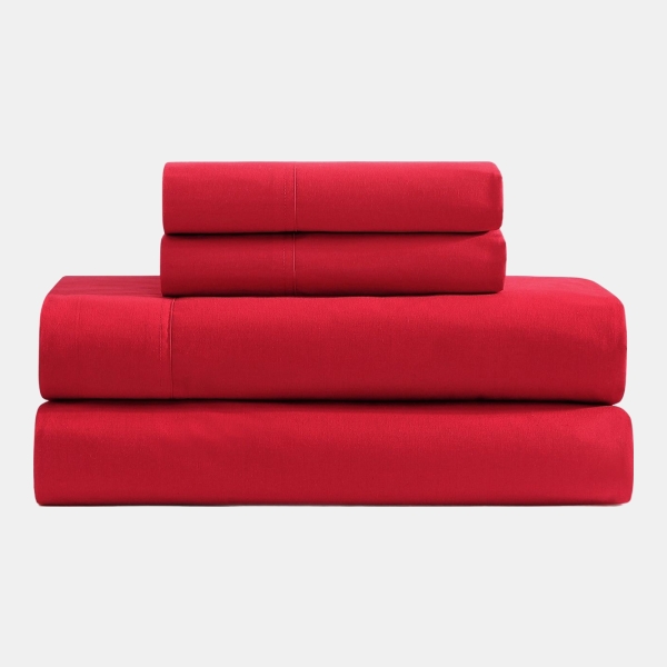 Tommy Hilfiger Solid 200-Thread Count Cotton Percale 3-Pc. Sheet Set, Twin - Red