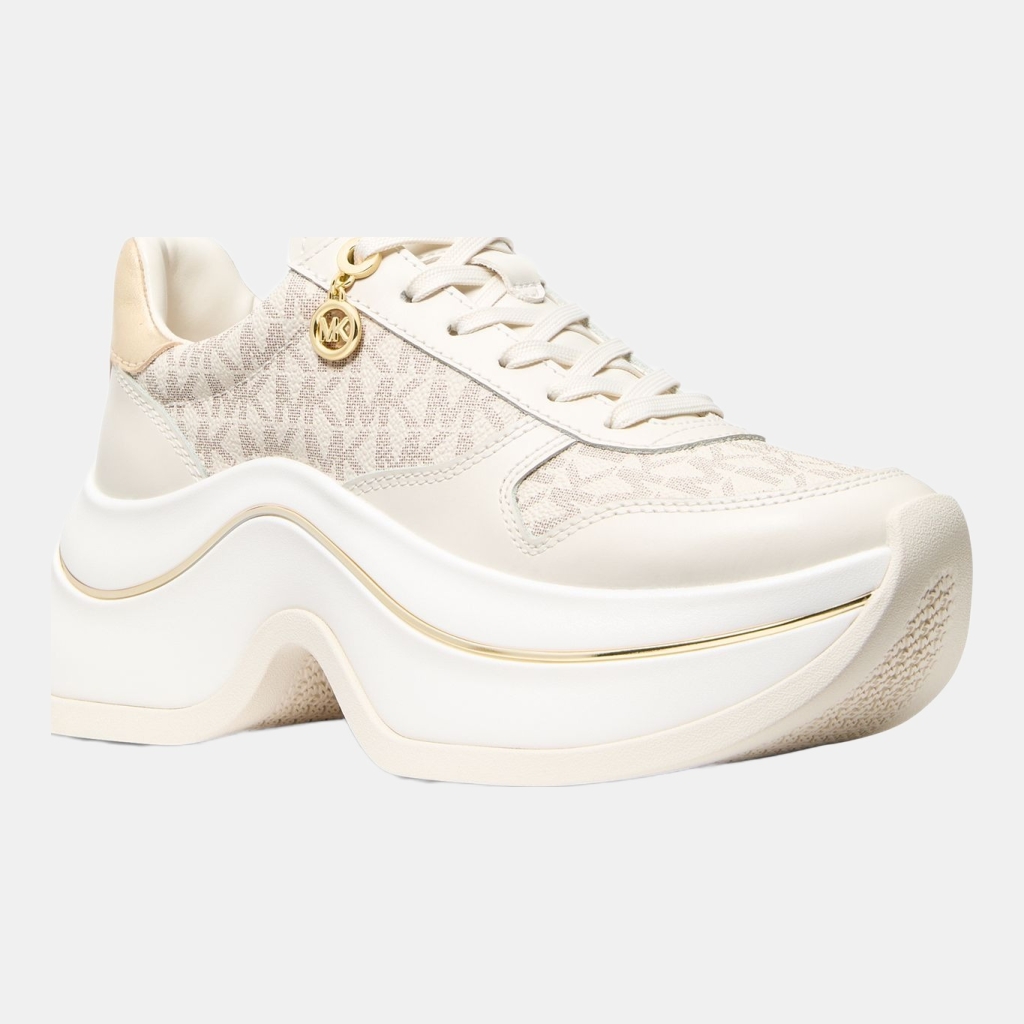 Michael Kors Women's Arla Almond Toe Trainer Sneakers - Vanilla Multi Logo Canvas
