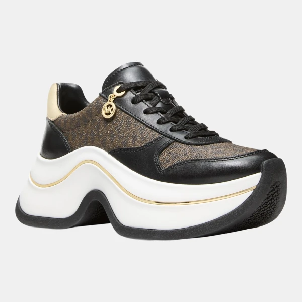 Michael Kors Women's Arla Almond Toe Trainer Sneakers - Brown Multi Logo Canvas