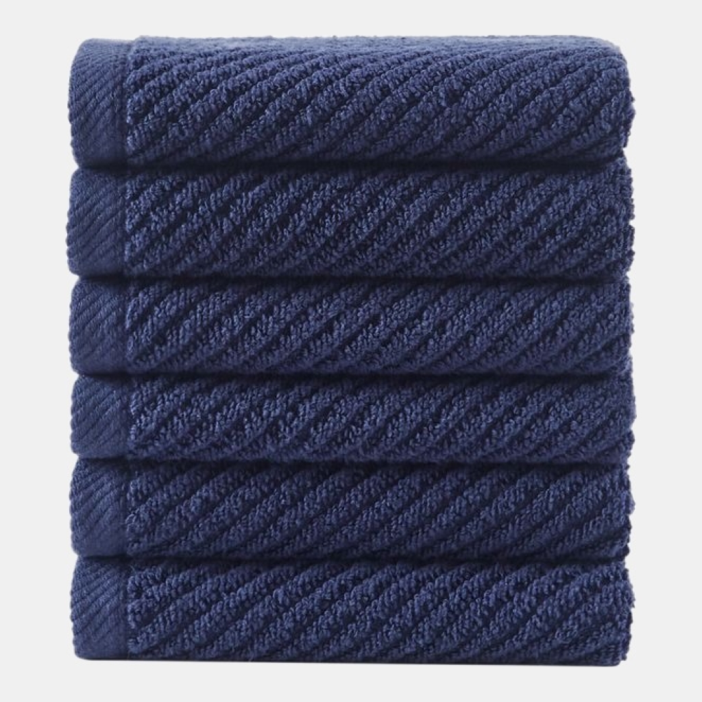 Diagonal Ribbed Cotton 4-Pc. Bath Towel Set - Navy
