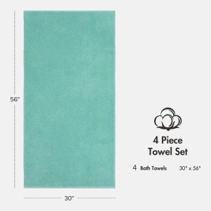 Diagonal Ribbed Cotton 4-Pc. Bath Towel Set - Turquoise - Image 3