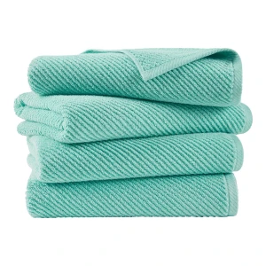 Diagonal Ribbed Cotton 4-Pc. Bath Towel Set - Turquoise - Image 4