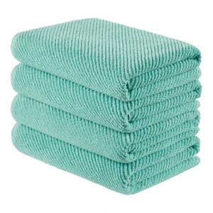 Diagonal Ribbed Cotton 4-Pc. Bath Towel Set - Turquoise - Image 5