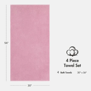Diagonal Ribbed Cotton 4-Pc. Bath Towel Set - Pink - Image 3