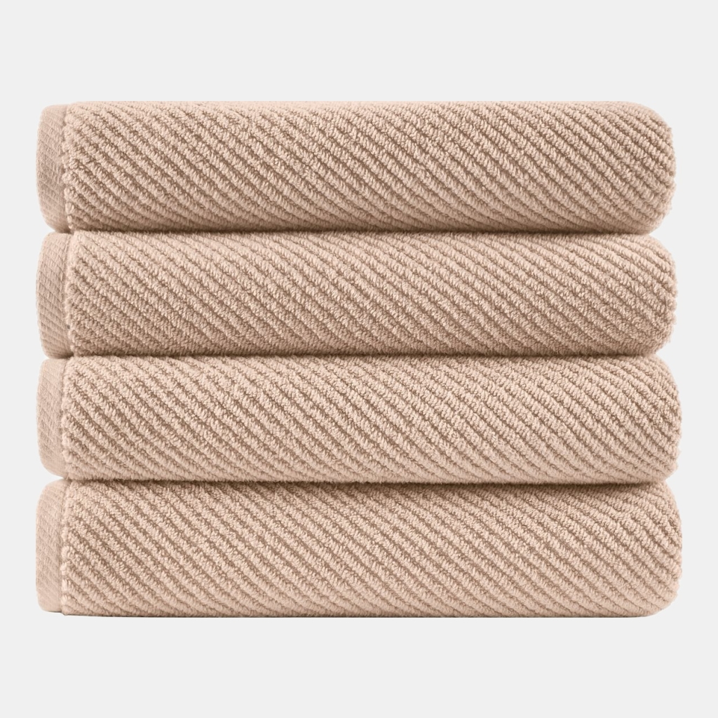 Diagonal Ribbed Cotton 4-Pc. Bath Towel Set - Beige