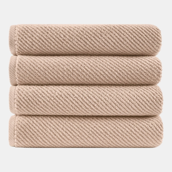 Diagonal Ribbed Cotton 4-Pc. Bath Towel Set - Beige