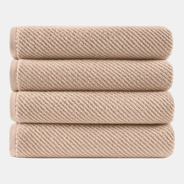 Diagonal Ribbed Cotton 4-Pc. Bath Towel Set - Beige