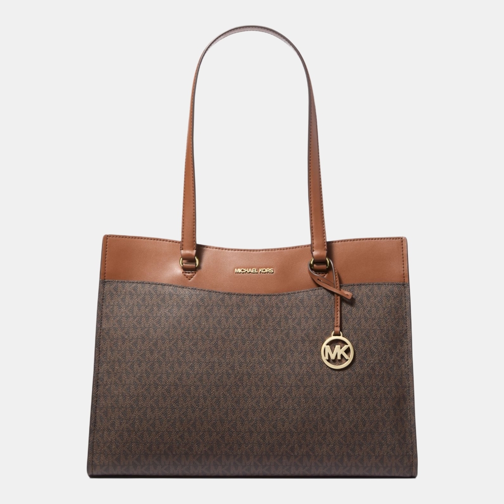 Michael Kors Outlet Jet Set Large Signature Logo Tote Bag - BROWN