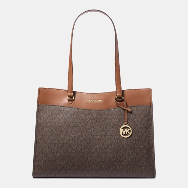 Michael Kors Outlet Jet Set Large Signature Logo Tote Bag - BROWN