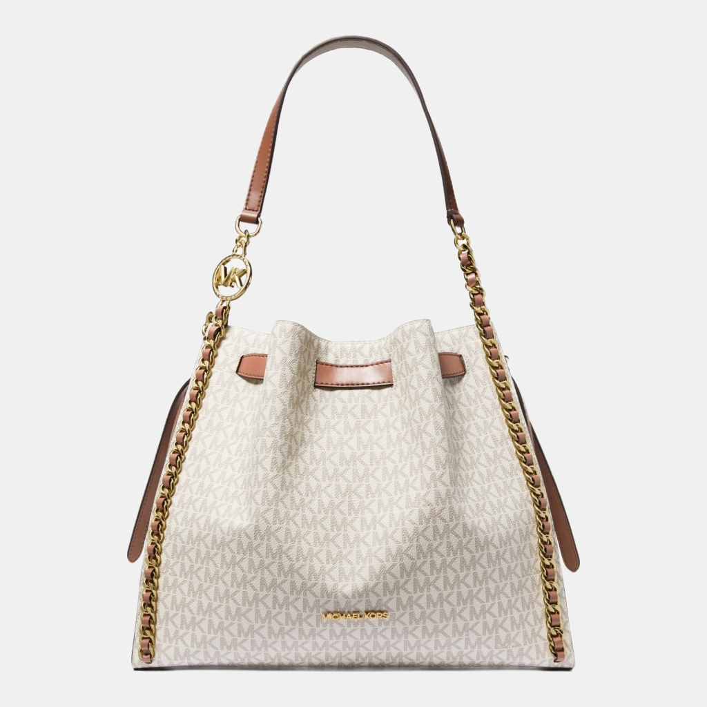 Michael Kors Outlet Mina Large Signature Logo Chain Shoulder Bag - VANILLA
