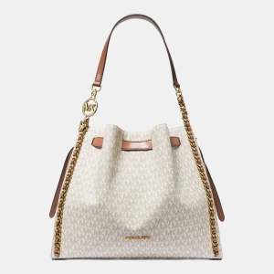 Michael Kors Outlet Mina Large Signature Logo Chain Shoulder Bag - VANILLA