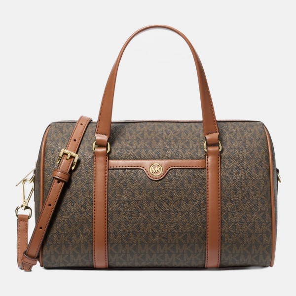 Michael Kors Outlet Jet Set Travel Medium Signature Logo Duffel Crossbody Bag - BROWN