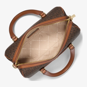 Michael Kors Outlet Jet Set Travel Medium Signature Logo Duffel Crossbody Bag - BROWN - Image 3
