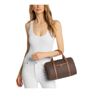 Michael Kors Outlet Jet Set Travel Medium Signature Logo Duffel Crossbody Bag - BROWN - Image 4