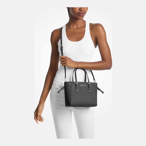 Alternative view of Michael Kors Outlet Voyager Extra-Small Pebbled Leather Convertible Crossbody Bag - BLACK