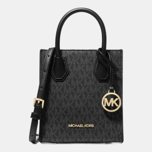 Michael Kors Outlet Mercer Extra-Small Logo and Leather Crossbody Bag - BLACK