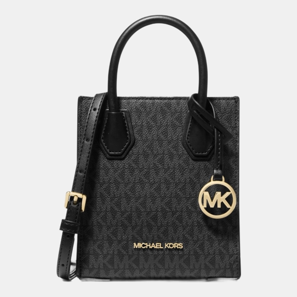 Michael Kors Outlet Mercer Extra-Small Logo and Leather Crossbody Bag - BLACK