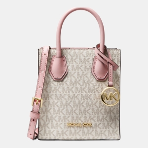 Michael Kors Outlet Mercer Extra-Small Logo and Leather Crossbody Bag - PWD BLSH MLT