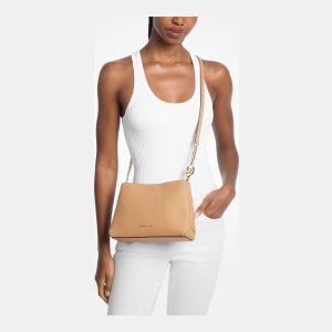 Michael Kors Outlet Christina Small Pebbled Leather Crossbody Bag - CAMEL - Image 4