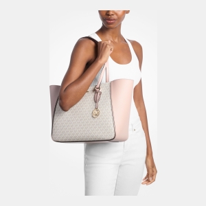 Michael Kors Outlet Jet Set Travel Large Signature Logo 3-in-1 Tote Bag - PWD BLSH MLT - Image 4