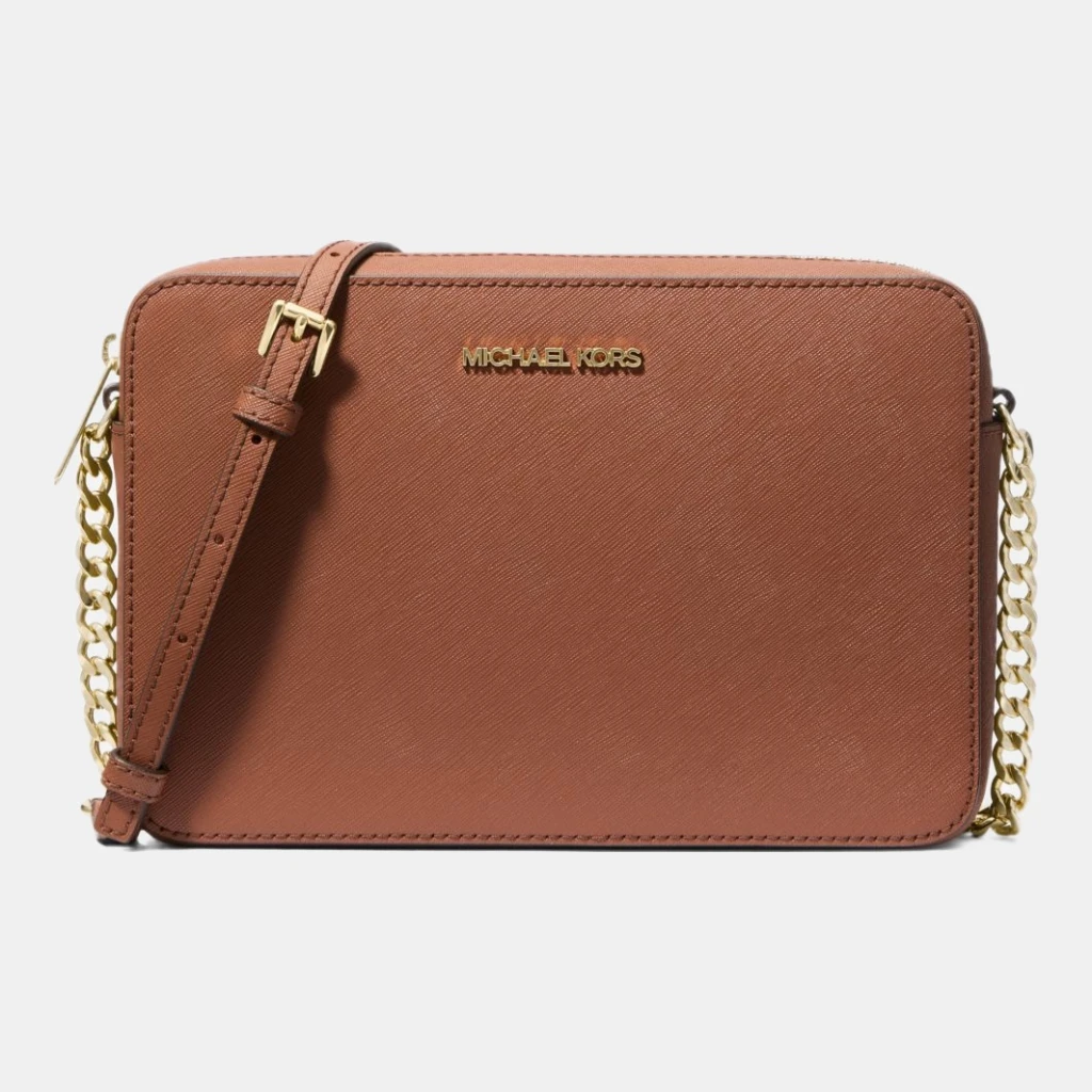 Michael Kors Outlet Jet Set Large Saffiano Leather Crossbody Bag - LUGGAGE