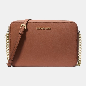 Michael Kors Outlet Jet Set Large Saffiano Leather Crossbody Bag - LUGGAGE