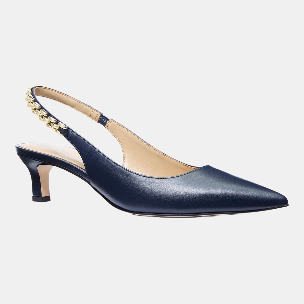 Michael Kors Women's Marcia Kitten Slingback Pumps - Dress Blues Leather