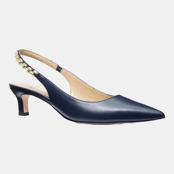 Michael Kors Women's Marcia Kitten Slingback Pumps - Dress Blues Leather