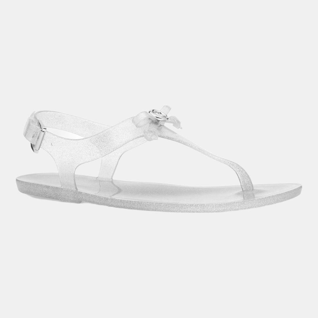 Michael Kors Women's Eva Buckle Thong Jelly Flat Sandals - Silver Jelly