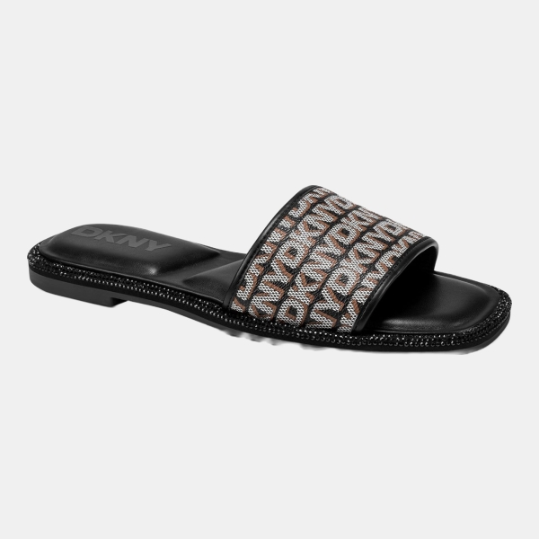 DKNY Women's Badin Slide Flat Sandals - Black/Saddle Logo