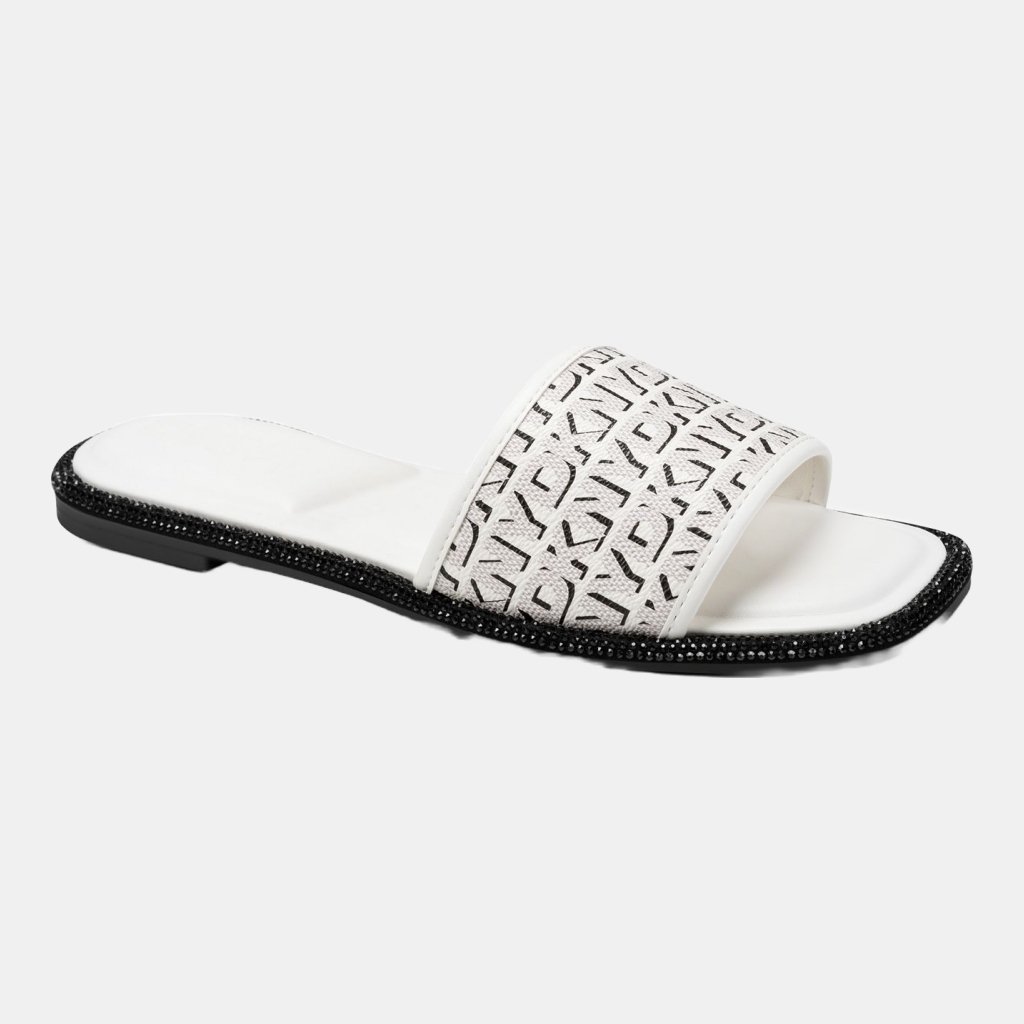 DKNY Women's Badin Slide Flat Sandals - Marshmallow/Black Logo
