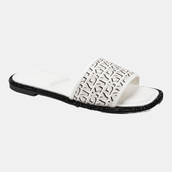 DKNY Women's Badin Slide Flat Sandals - Marshmallow/Black Logo